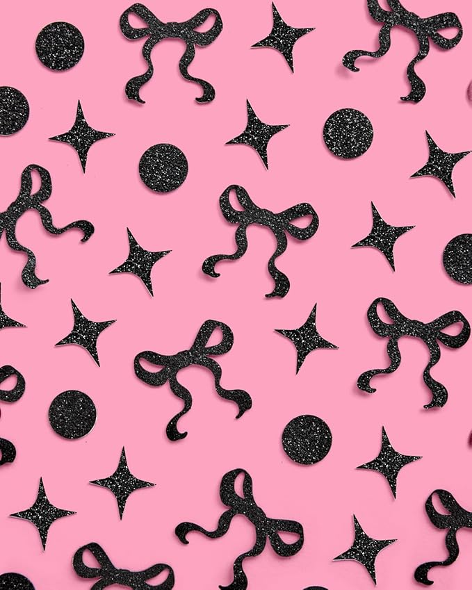 xo, Fetti Black Bow Glitter Confetti - 200 pc | Bachelorette Decorations, Birthday Table Decor, Gothic Party Supplies, Emo Shower Tablescape
