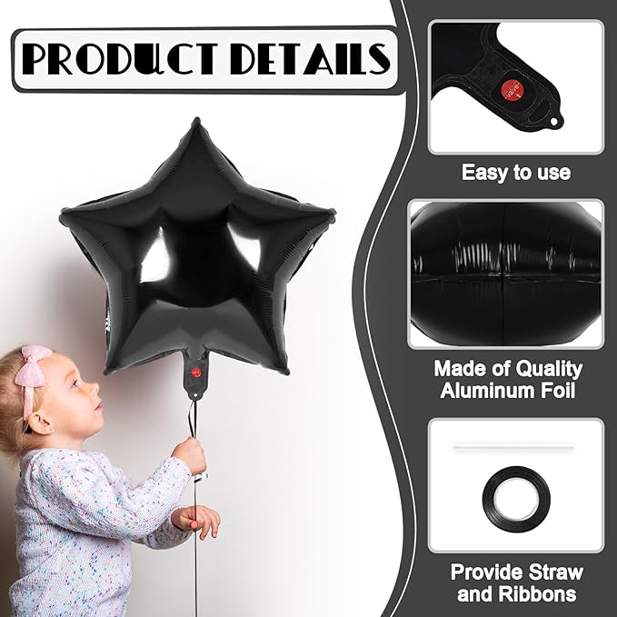 20 Pcs Star Balloons,18 Inch Black Star Foil Balloons,Stars Shaped Balloon Mylar Helium Balloon for Birthday Party Anniversary Wedding Baby Shower Decorations (Black)