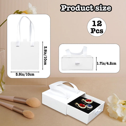 Small Jewelry Boxes, 12 Pack Jewelry Gift Boxes Drawer Jewelry Box Necklace Box, Jewelry Gift Box Necklace Gift Box For Earrings Rings Necklace Bracelet,4 x 4 x 1.7 Inches (White)