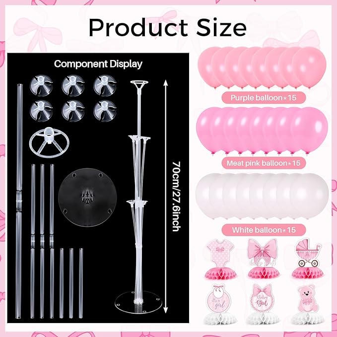 6 Set Pink Baby Shower Decorations Pink Balloon Centerpiece for Tables with Balloons Stand Kit for Baby Girl Princess Birthday Wedding Bridal Shower Graduation Mother's Day Party Decorations