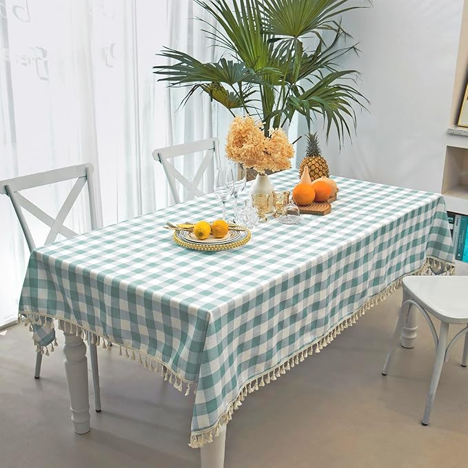 Buffalo Plaid Rectangular Tablecloth-Cotton Gingham Table Cloth for Kitchen Restaurant Farmhouse Spring Summer Easter Decor (Rectangle/Oblong, 55x102,Aqua)