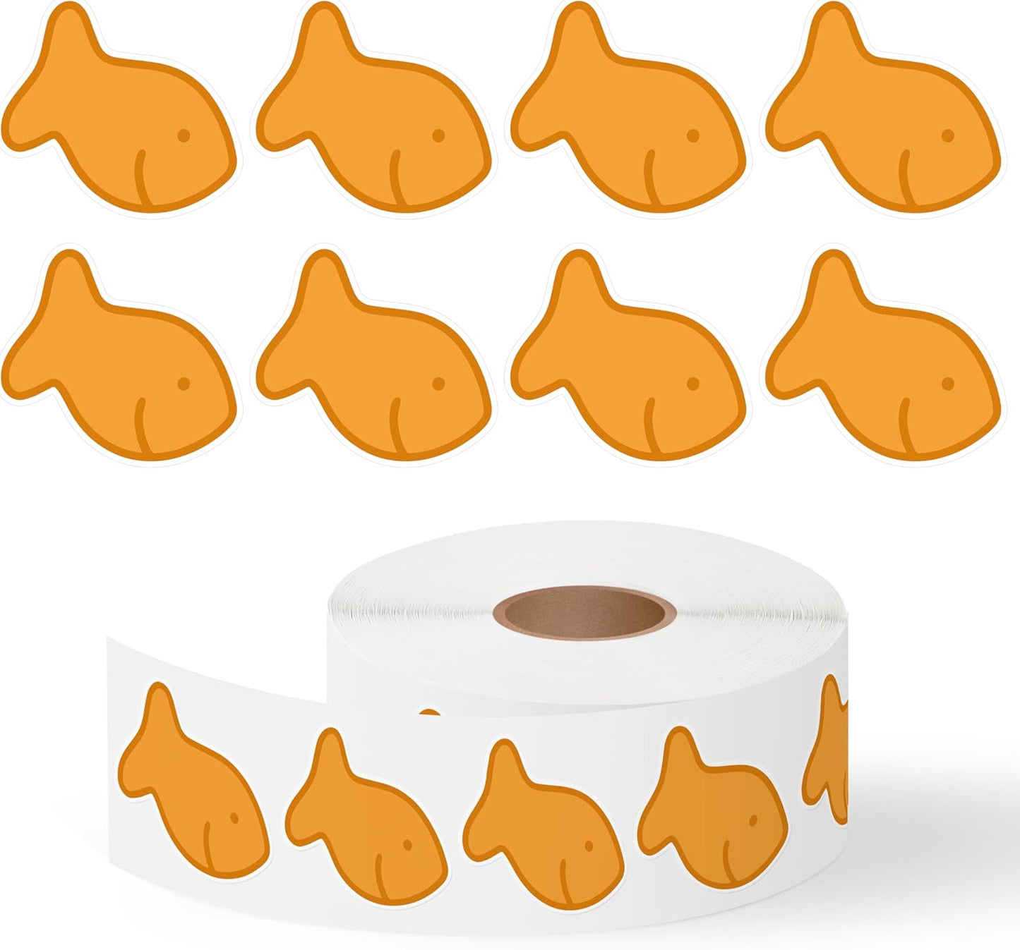 Goldfish Cracker Stickers Roll - 1000pcs Cute Fish Cookie Waterproof Vinyl Reusable Laptop Sticker Coloring Book Scrapbook Water Bottle Page Activity Pad Birthday Party Favors Kids Skateboard