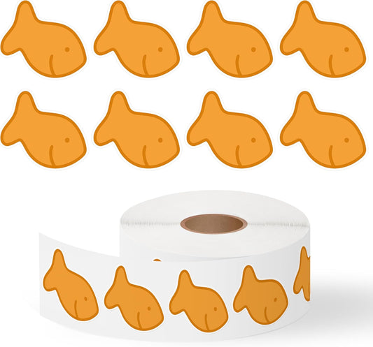 Goldfish Cracker Stickers Roll - 1000pcs Cute Fish Cookie Waterproof Vinyl Reusable Laptop Sticker Coloring Book Scrapbook Water Bottle Page Activity Pad Birthday Party Favors Kids Skateboard