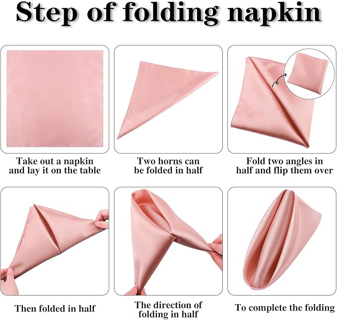 ANECO 12 Pieces Satin Napkins Soft Dinner Napkins Square Table Napkins 17 x 17 Inches for Restaurant Weddings Party Dinner Decoration (Rose Gold)