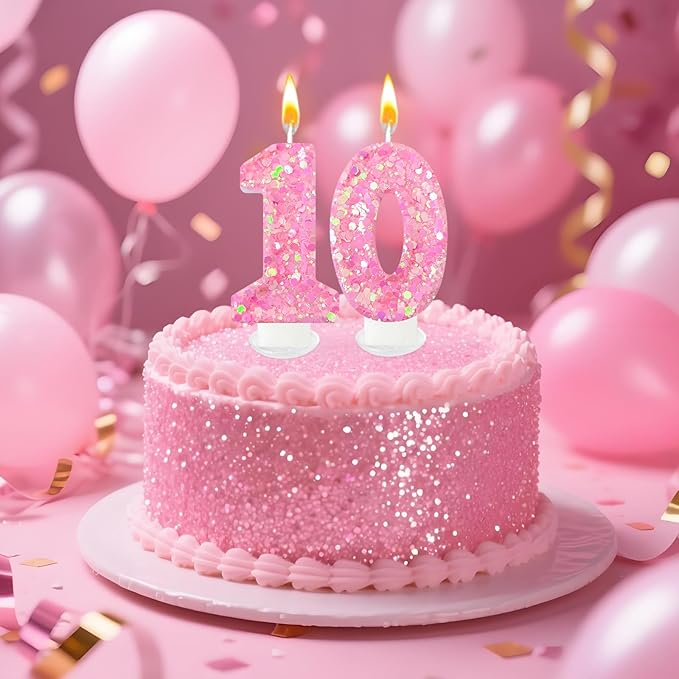 Zailo Birthday Number Candles, Glitter Number Candle Cake Decorations with Sequins, Cupcake Decorations for Girls, Women, Party Anniversary Celebrations (Number 0, Light Pink)