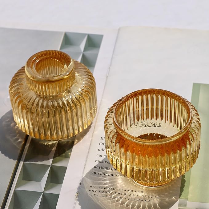 Woho Gold Candlestick Holder Set of 4, Tapered Candlestick Holders for Table Centerpiece, Glass Taper Candle Holders Bulk for Wedding Dinning Party