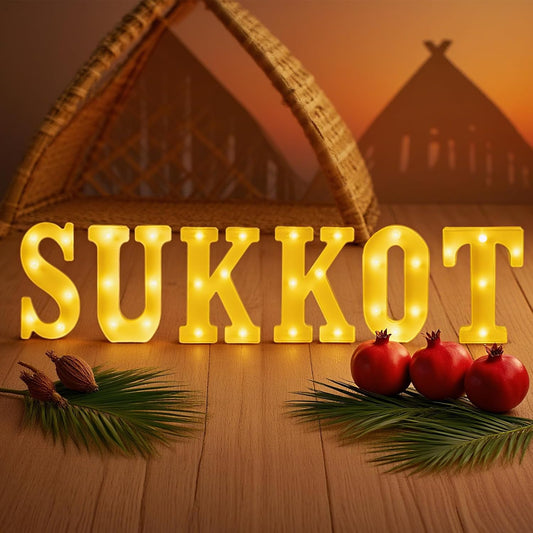 6 Pcs Happy Sukkot Decorations Sukkot Large LED Letter Sign 8.3 Inch LED Lights Battery Powered Table Decorations for Party Gift Tabletop Sukkah