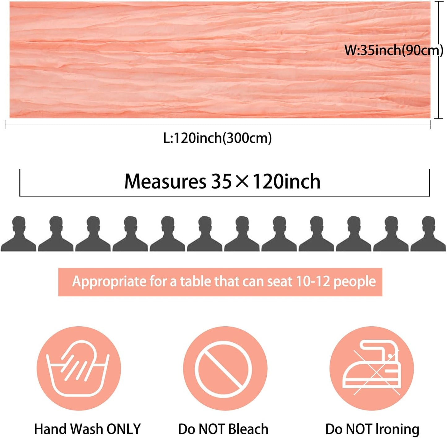 12 Pack 10Ft Cheesecloth Boho Gauze Table Runner - 35x120 Inch Rustic Cheese Cloth Long Table Runner for Wedding, Bridal Shower, Birthday Party Decor (Peach Coral)