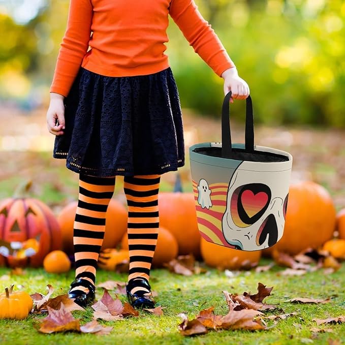 Halloween Candy Bucket - Ghost Skull Pattern Trick Or Treat Candy Bag, Gift Bag for Party Favor Supplies