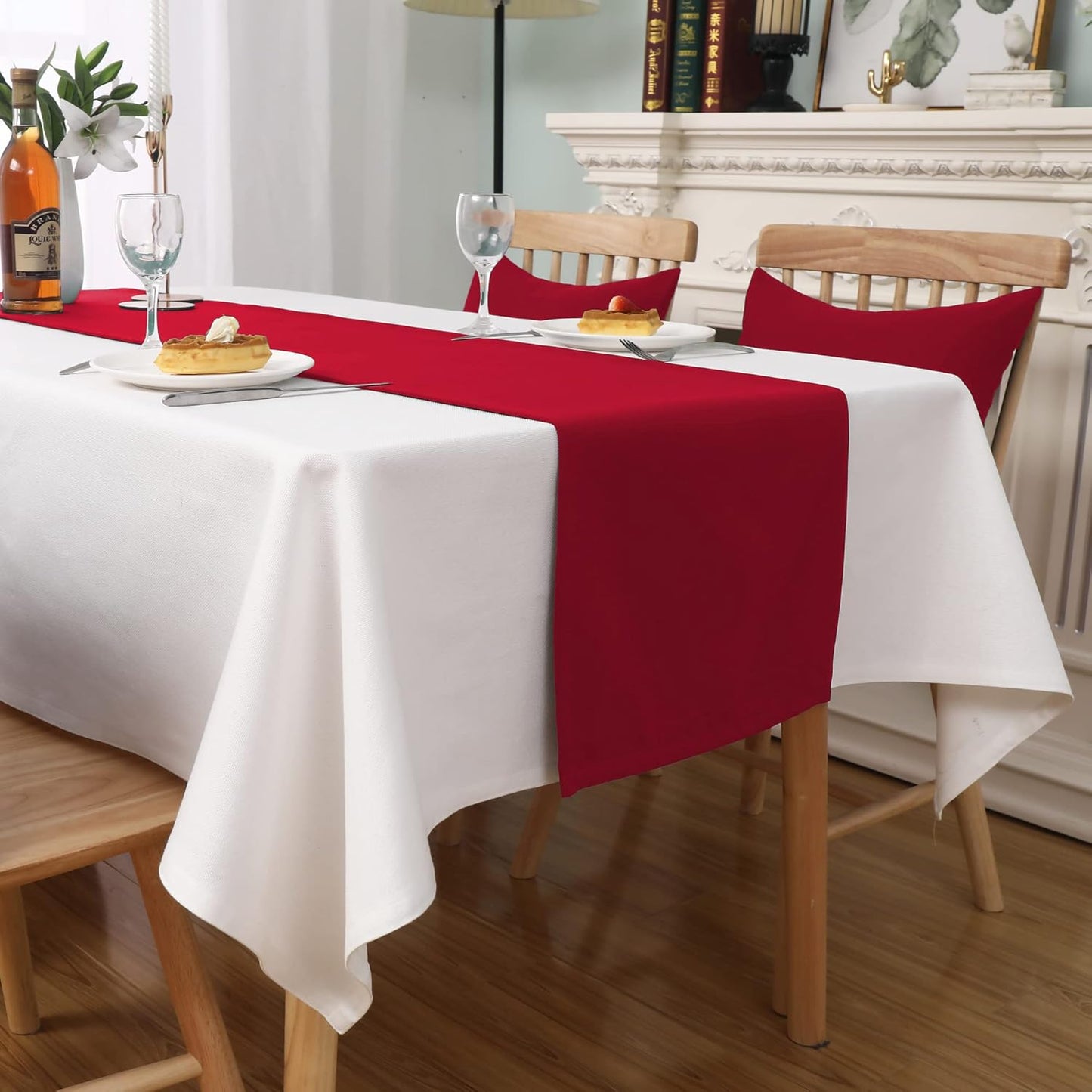 DUALIFE Red Table Runner 14 x 108 inch Divine for Valentines Day Mother's Day Wedding Holiday Dining, Natural Fabric Handcrafted Dresser Scarf Banquet Catering Services Event 1 Piece