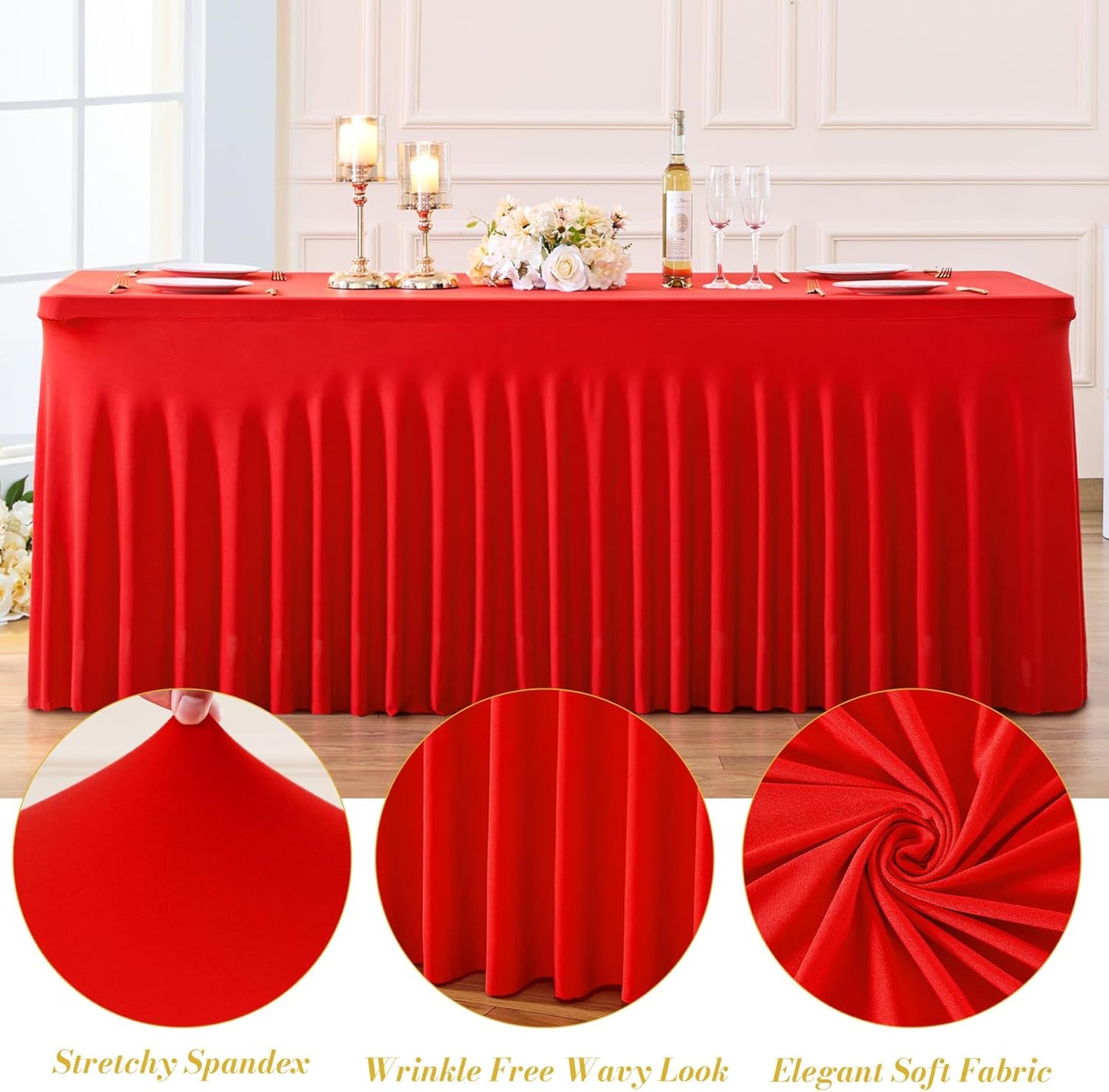 8 Pack Spandex Red Fitted Table Cloth for 6ft Rectangle Tables Red Stretch Tablecloth Table Covers Skirt Banquet Wrinkle Free Tablecloths for Parties Wedding