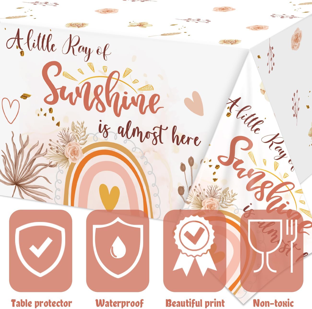 A Little Ray of Sunshine Boho Rainbow Baby Shower Party Supplies - 3Pcs Disposable Plastic Tablecloths for Boho Baby Shower Decor