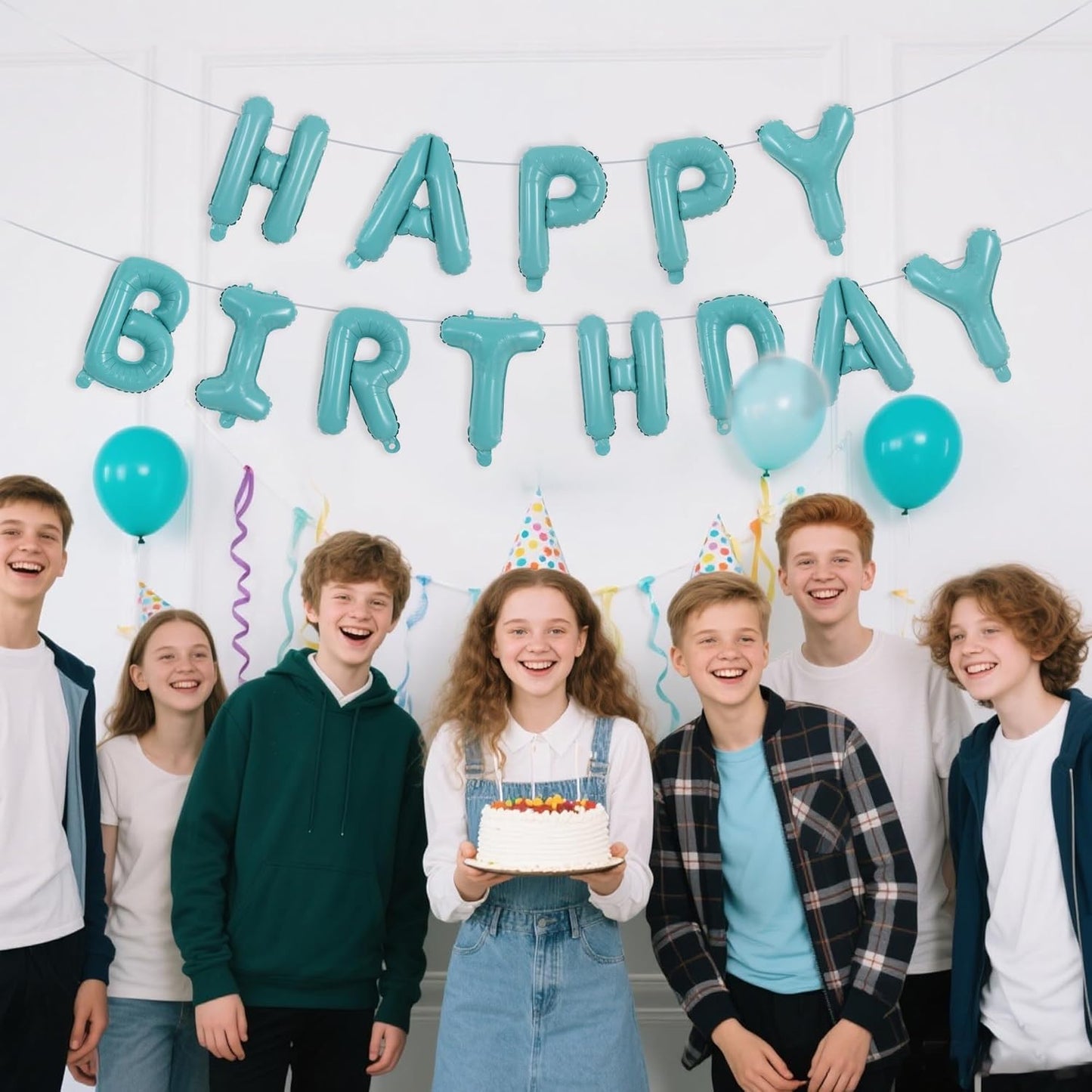 TONIFUL Teal Blue Happy Birthday Balloons 16 Inch Teal Blue Mylar Foil Letters Birthday Sign Banner Balloon for Girls Boys Kids & Adults Birthday Decorations and Party Supplies