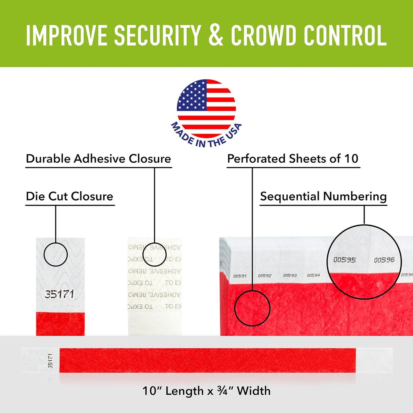 1,200 WristCo Neon Red Tyvek Wristbands for Events - Tamper-Proof Design & Fluorescent Color Prevent Reuse Premium-Grade Bracelets for Hospital & Medical ID, Party & VIP Identification