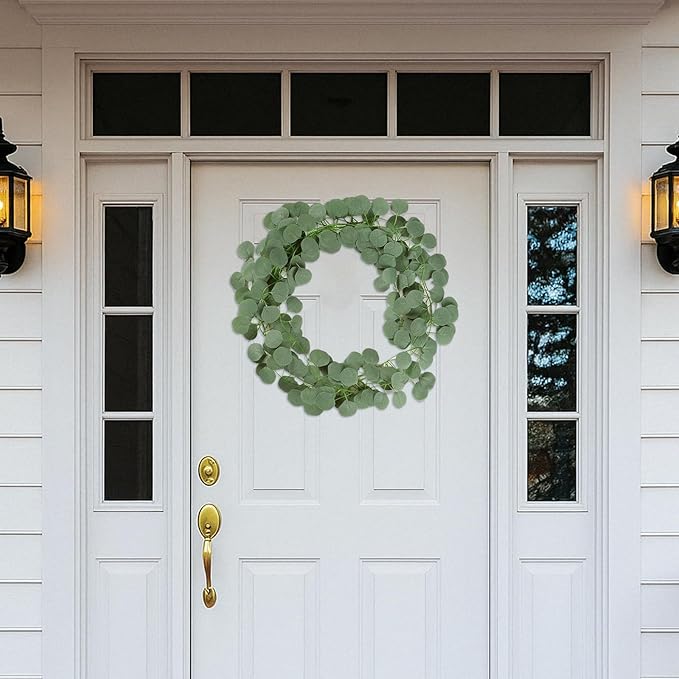 2Pack Artificial Eucalyptus Garlands, 5.9FT Faux Eucalyptus Vines Green Leaf Garland, Hanging Greenery Garland for Table Wedding Fireplace Mantel Decor (Leaf)