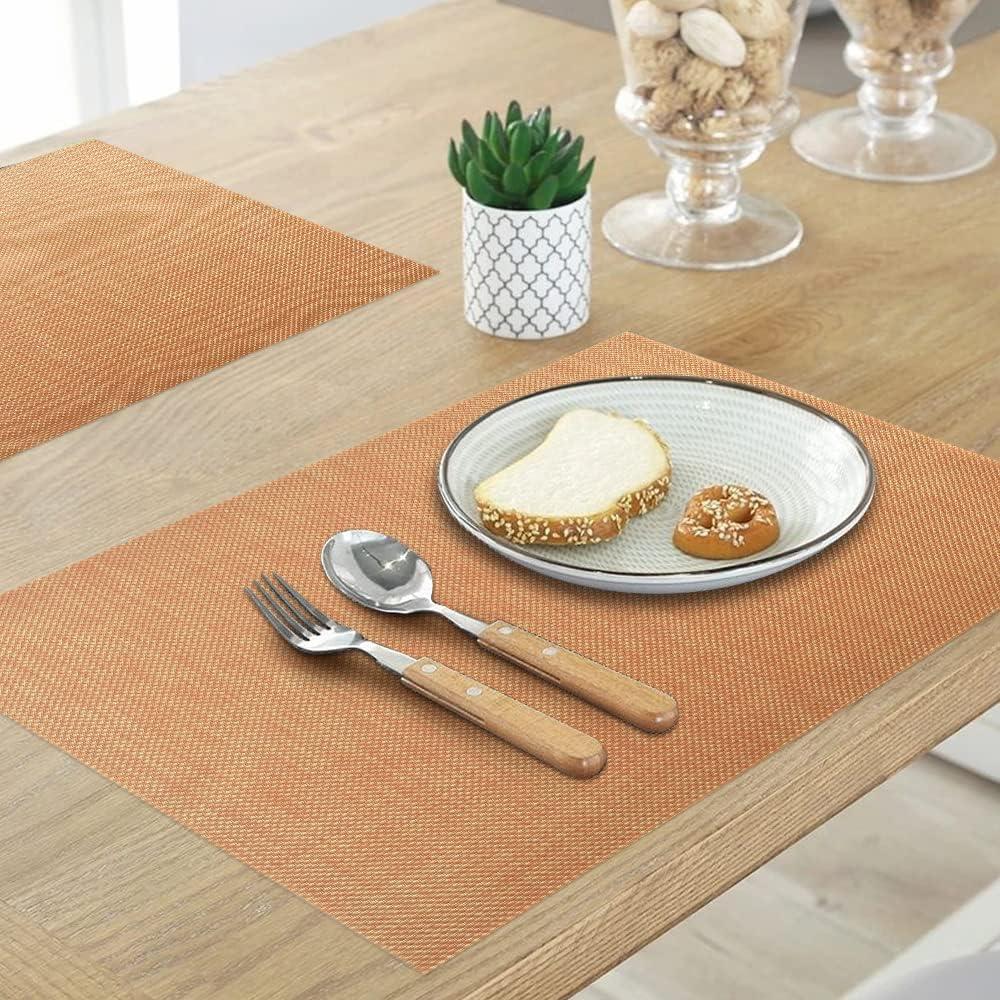 homEdge PVC Placemat, 4 PCS of Non-Slip Heat Resistant Place Mats, Washable Vinyl Placemats, Set of 4 –Dark Golden
