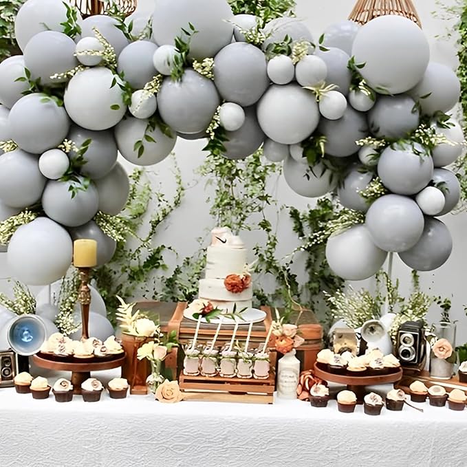 110pcs Gray Balloons 12inch Grey Latex Party Balloons for Graduation, Wedding, Birthday, Gender Reveal, Baby Shower, Bridal Shower, Anniversary Party Decorations