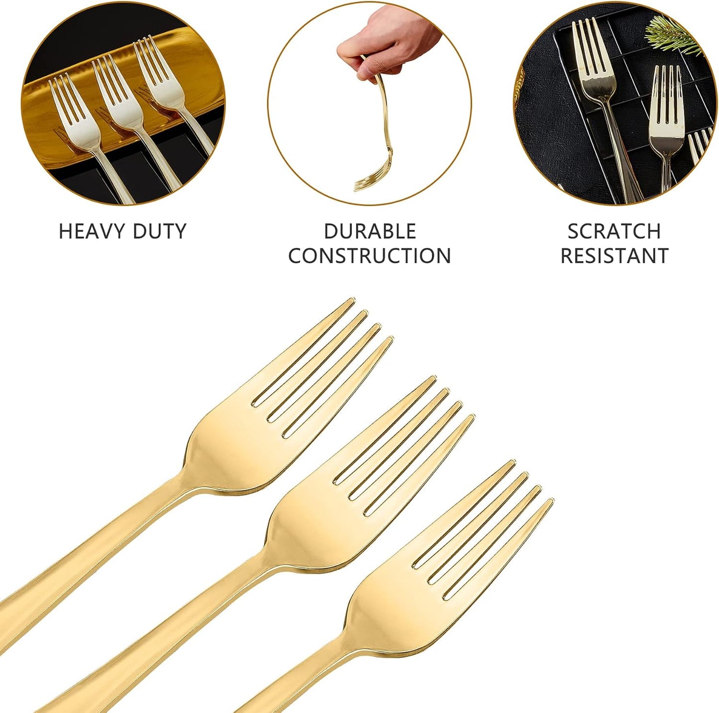 N9R 312PCS Gold Plastic Forks, Solid, Durable and Heavy Duty Plastic Forks, Perfect Utensils for Parties, Weddings and other Formal Events