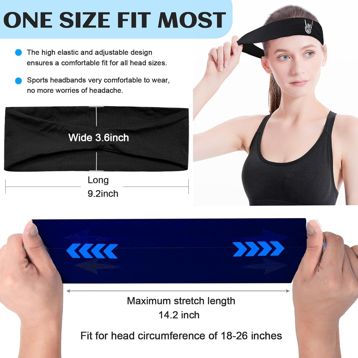Headbands for Men 3 Pack Sport Sweat Bands Headbands Men Skull Finger Workout Sweatbands for Mens Women Head Bands Cooling Running Men's Hairband Headband
