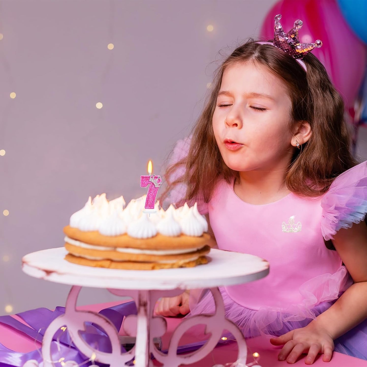 Birthday Candle for Cake, Crown Rose Number Cake Candles, 2.76 inch Number Happy Birthday Candle, Cake Topper Decoration for Birthday Party (Number 7)