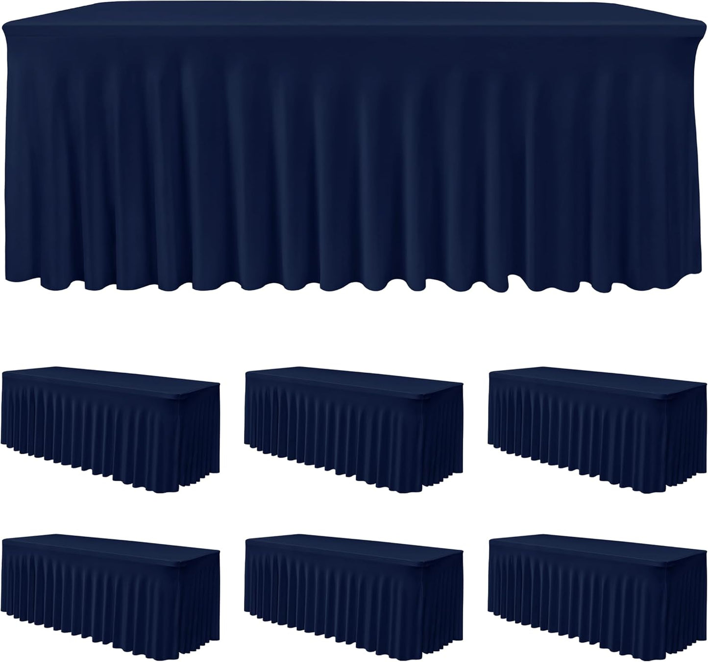 HolidayIdeas 6 Pack 6ft Spandex Table Covers for Event, Fitted Stretch Table Skirts 30x72 Inch, Wrinkle-Free Floor Length Tablecloths for Weddings Parties Banquets Events, Navy