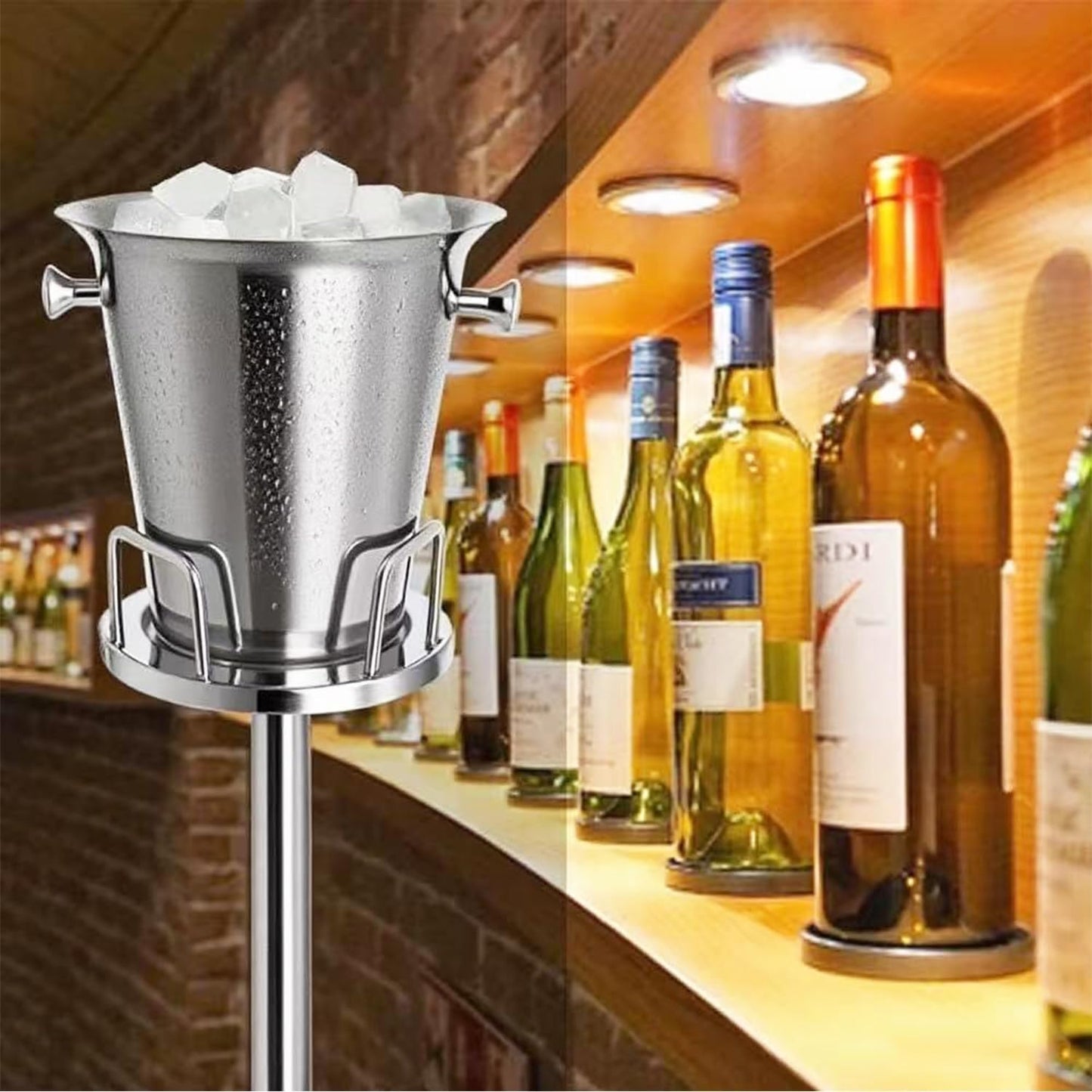 Ice Bucket with Stand Christmas Stainless Steel Standing Bucket Ice Cube Container, Wine Bucket on rack Gold Champagne Ice-Bucket for Wine Beer KTV Club Bar Bbq Party Wedding, 12lb 5L