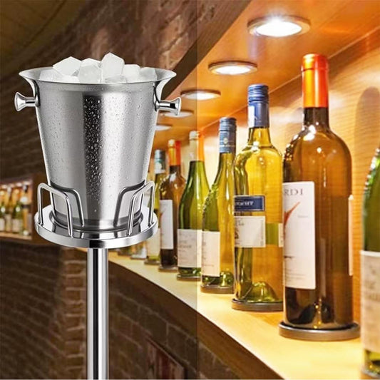 Ice Bucket with Stand Christmas Stainless Steel Standing Bucket Ice Cube Container, Wine Bucket on Rack Gold Champagne Ice-Bucket for Wine Beer KTV Club Bar BBQ Party Wedding, 12lb 5L