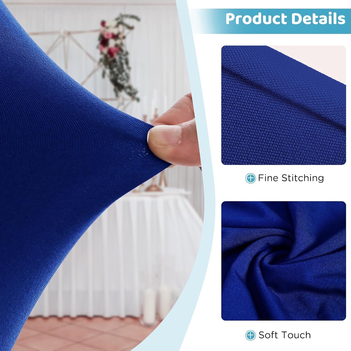 Table Skirts for 6ft Rectangle Tables - 2PCS Blue Table Covers for 6 Foot Tables, Wrinkle Resistant Ruffles Elastic Table Cloths and Table Skirt for Banquets/Weddings/Parties/Birthday