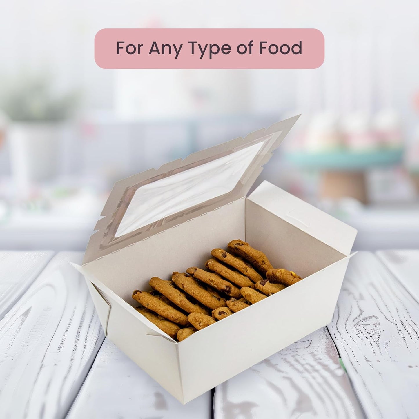 FC Meyer MeyerWindow #3 White Boxes With Window, Disposable and recyclable Paperboard Take Out Cartons, Bakery Boxes, Lunch Box & Go To Food Storage Container, 7 3⁄4” x 5 1⁄2” x 2 1⁄2“, Pack of 140