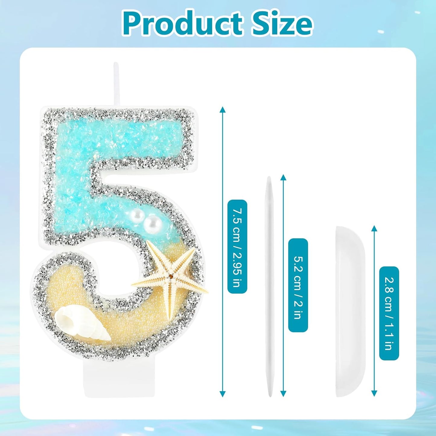 Beach Birthday Candle Starfish Number 5 Candles 5th Cake Candle Blue Birthday Cake Topper Cupcake Decorations Party Decor Anniversary Celebrations Supplies Favors