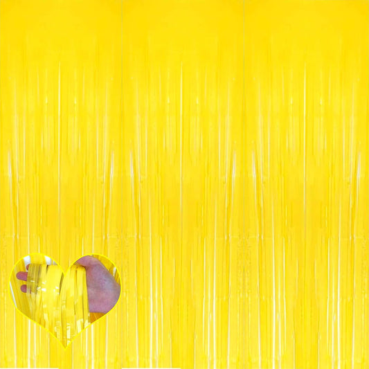 4 Pack New Yellow Fringe Curtain Backdrop, 3.2Ft x 9.8Ft Metallic Tinsel Foil Fringe Streamers Curtains Background for Photo Booth Birthday Wedding Baby Shower Party Thanksgiving Christmas Decorations