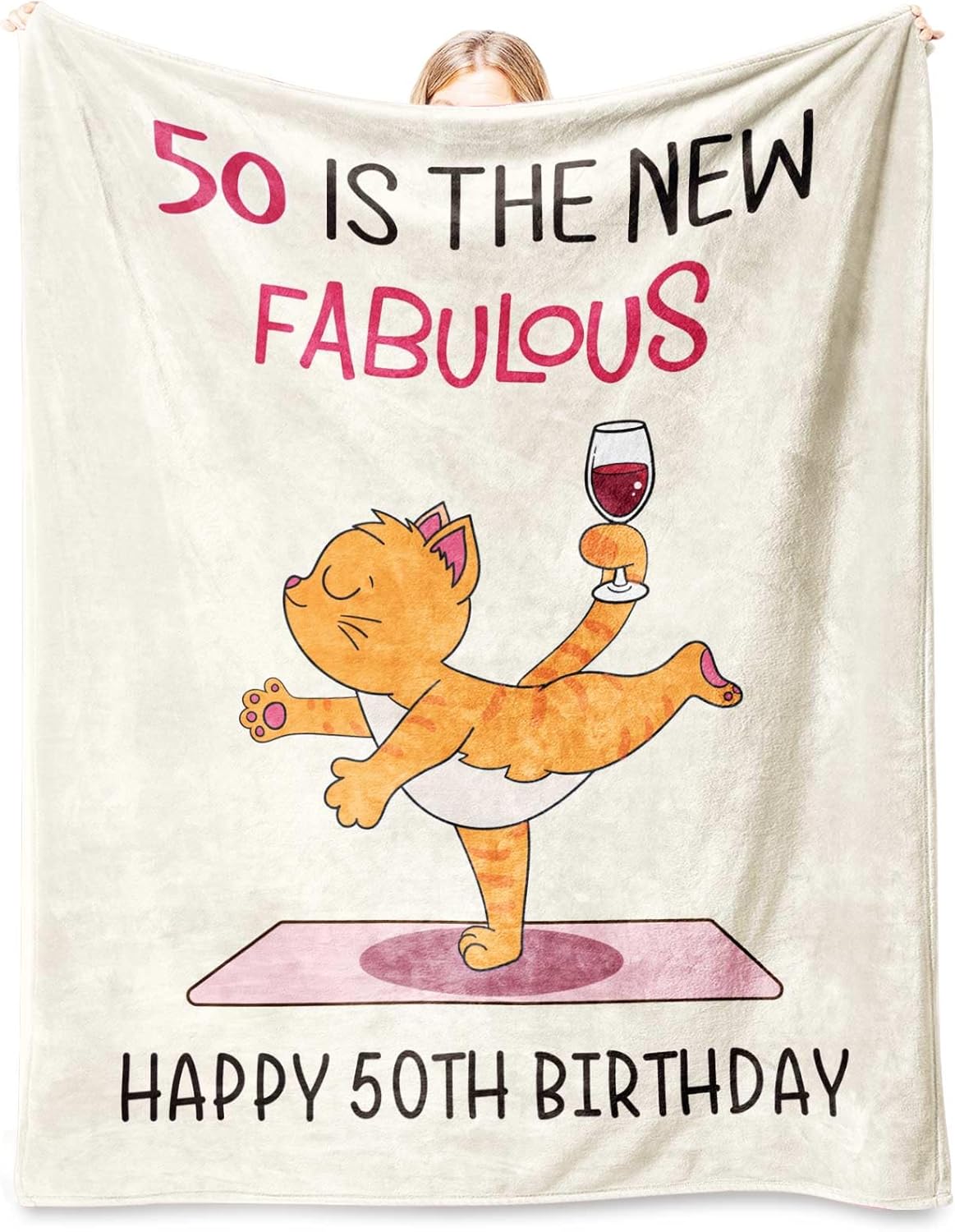 Happy 50th Birthday Gifts for Her, Flannel Soft Blanket Decorations, 50 Years Old Birthday Gifts for Women, Fabulous Turning 50 Gift for Woman, 50x60 inches