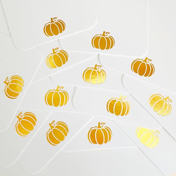 ASYEHJNR 100 Pcs Blank Gift Tags with String Gold Foil Pumpkin Large White Paper Gift Tags with 65 Ft Jute Twine Cute Tags for Halloween Autumn Fall Harvest Thanksgiving Gift Wrap Tags