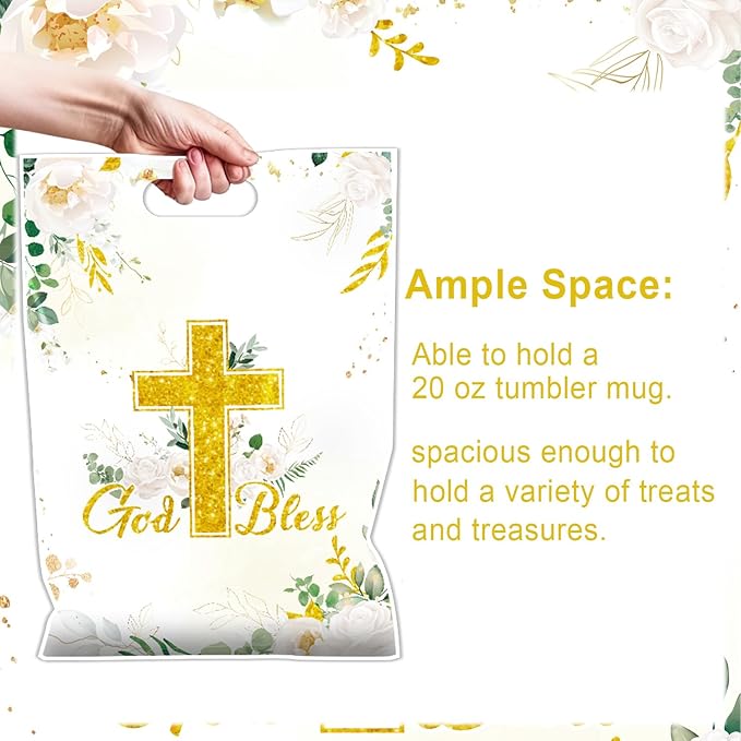 Falueqg Baptism Party Favor Bags - Bulk First Communion Favors for Guests Reusable Treat Bag, Baptism Party Goodie Suprise Pinata Bags for Candy Cookies Popcorn (50 Pcs)