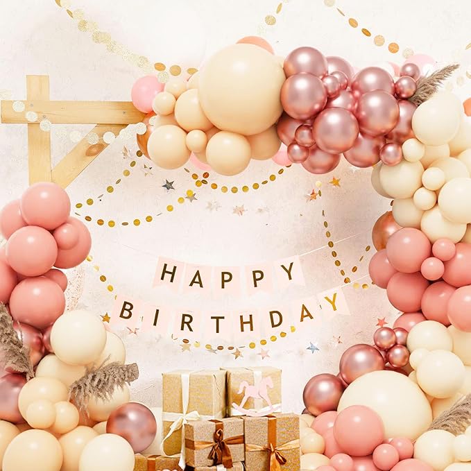 Dusty Pink Balloons Set, 60pcs 12 inch Retro Blush Pink Ivory White Metallic Rose Gold Nude Beige Latex Balloons Kit for Girls Women Birthday Bridal Baby Shower Weddings Party Decoration