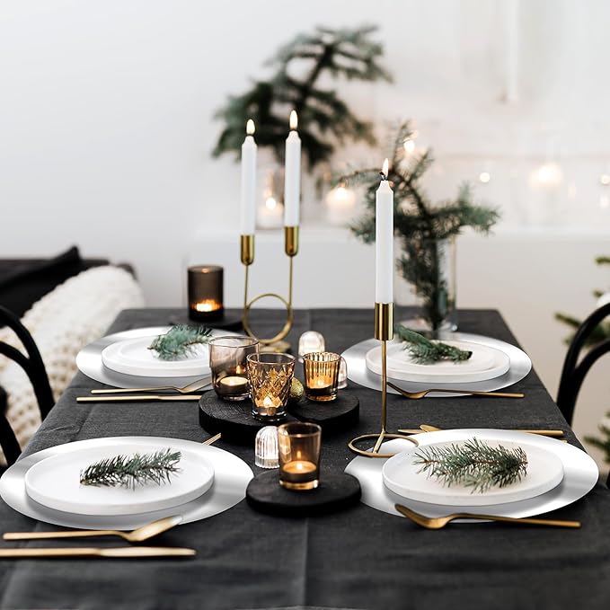 KesaPlan 100PCS Round Silver Placemats, 13" Disposable Paper Placemats for Dining Table, Mirrored Silver Charger Place Mat for Kitchen Banquet Table Setting Wedding Birthday Dinner Party Decor