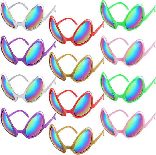 Bencailor 12 Pack Halloween Alien Glasses with Lenses Funny Glasses for Alien Costume Accessories Halloween Night Party Favor(Red)