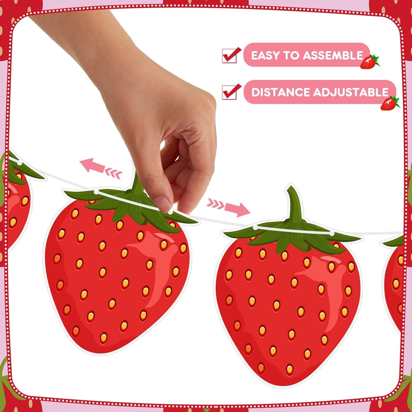Lewtemi 4 Pcs Berry First Birthday Decor Strawberry Baby Shower Decorations Hanging Banner Berry Garland for Strawberry Themed Party Favors Supplies(Red)