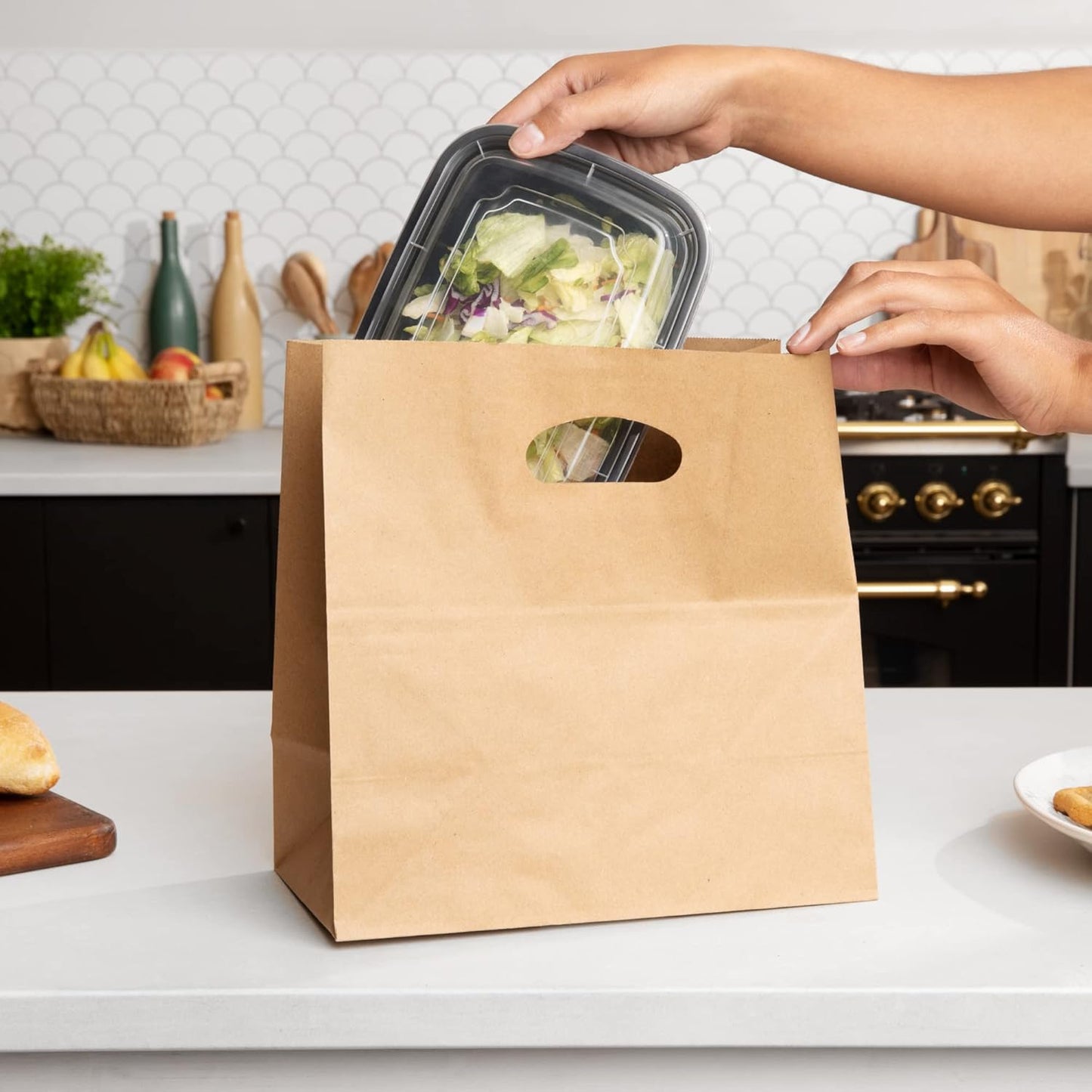 PTP BAGS White 11" x 6" x 11" Die Cut Tote Bags [Pack of 500] Kraft Paper Gift, Food Service Bags