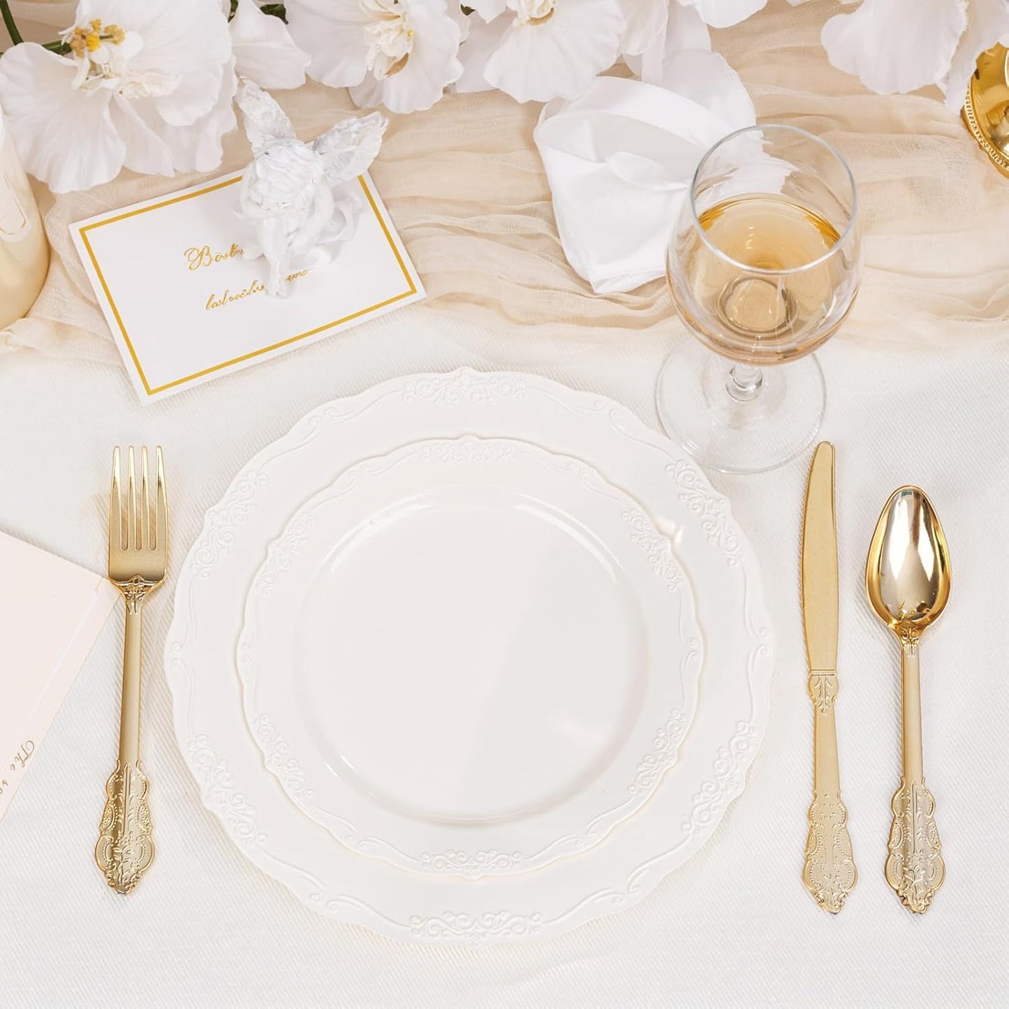 DaYammi 60PCS Ivory Plastic Plates, Thanksgiving Plates Disposable Heavy Duty Disposable Plates Premium 7.5inch Ivory Dessert Cake Salad Appetizer Platos Hard Plastic Platos Disposable for Party