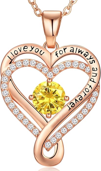 Infinity Love Heart Birthstone Necklace for Women Wife, S925 Sterling Silver Anniversary for Women Wife Birthday Gift for Her Girlfriend Mom Daughters, I Love You Women's Jewelry 18k Rose Gold Filled
