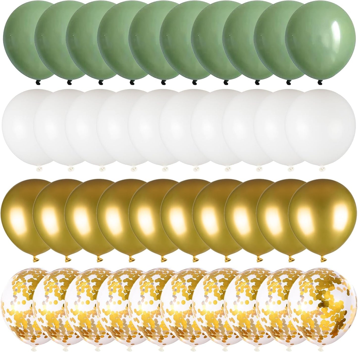 50pcs Sage Green Gold White Balloons, 12inch Olive Green and Gold Confetti Latex Balloons for Birthday Baby Shower Gender Reveal Wedding Party Decoration