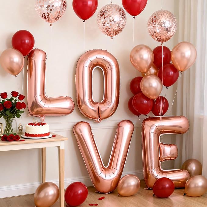 Valentines Day Party Decorations, Balloon Boxes with Letters/ 32" LOVE Balloons/Rose Gold and Red Balloons for Galentines Mothers Day Wedding Proposal Engagement Anniversary Party Decorations