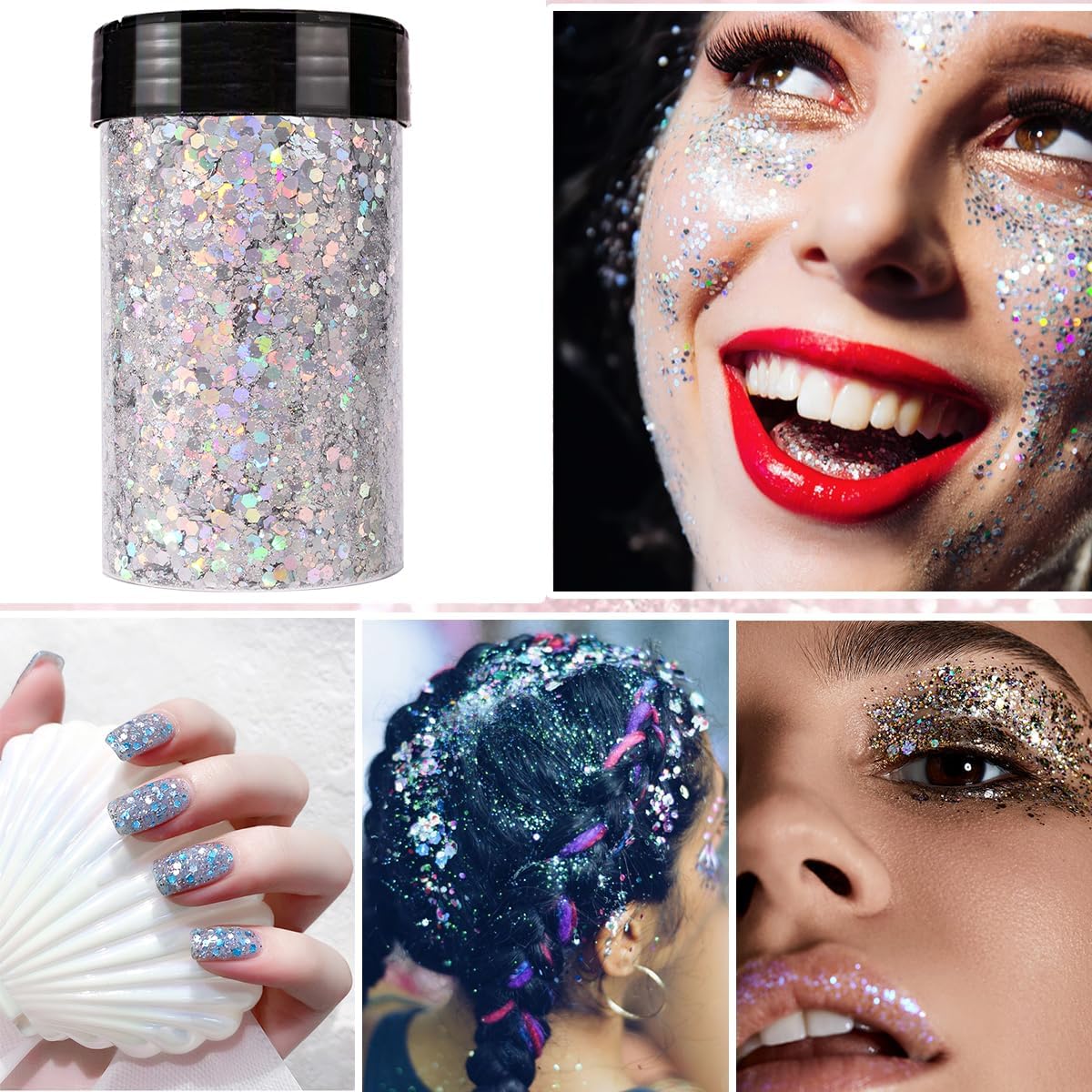 Holographic Chunky & Fine Mixed Glitter, 190g/6.7oz - Bulk Laser Sequin Glitter for Face, Body & Nail Art, Epoxy Resin Tumbler & Jewelry Making - Bright Gold