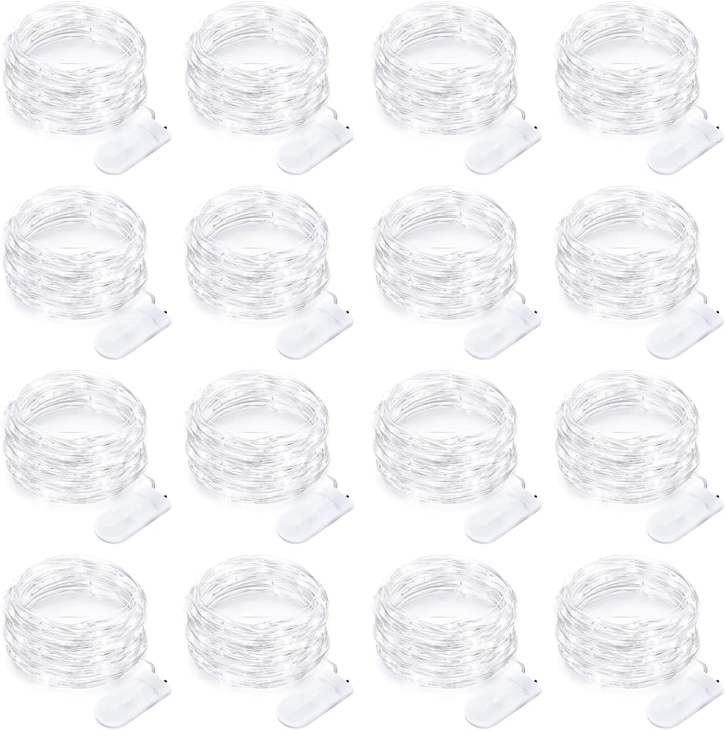 16 Pack Led Fairy Lights Battery Operated String Lights 10 Feet 30 LED Waterproof Twinkle Lights Mason Jar Lights Silver Wire Firefly Lights for Christmas Party Wedding Patio White