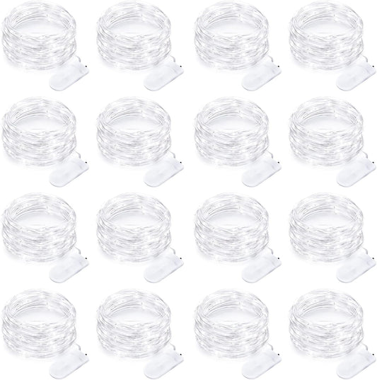16 Pack Led Fairy Lights Battery Operated String Lights 10 Feet 30 LED Waterproof Twinkle Lights Mason Jar Lights Silver Wire Firefly Lights for Christmas Party Wedding Patio White