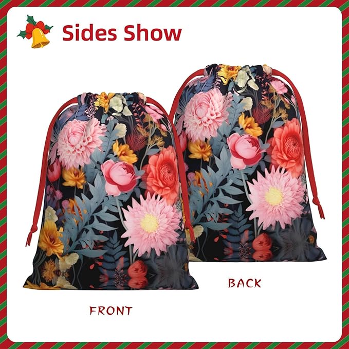 quopvn Colorful Boho Floral Print Christmas Gift Bag Christmas Gift Bags For Christmas Party Supplies Favors