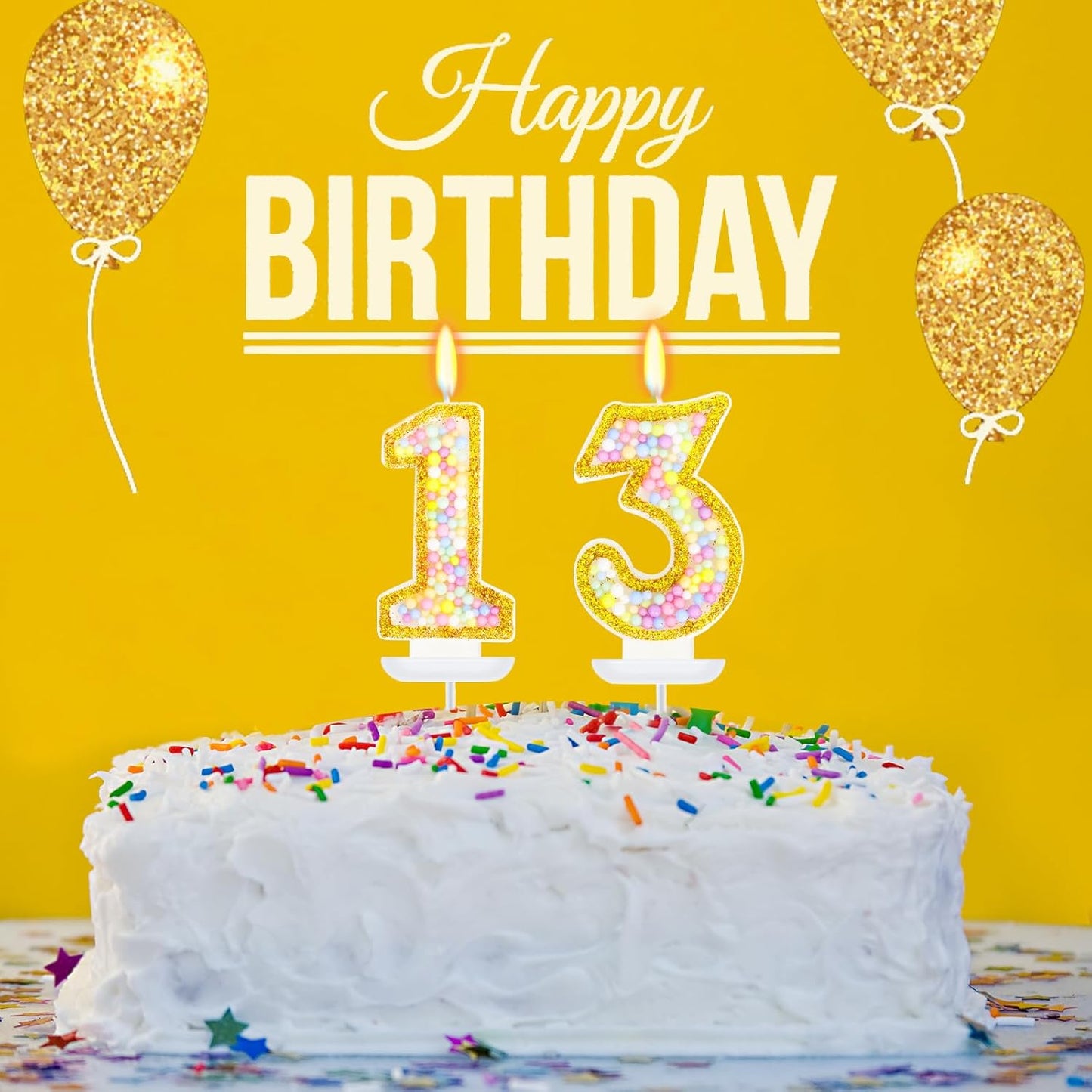 13th Birthday Candle for Cake, Colorful Macaron Numeral Candles for Boys/Girls, Birthday Party Cake Decorations, Golden Cake Topper for Birthday Party Supplies (Number 13)