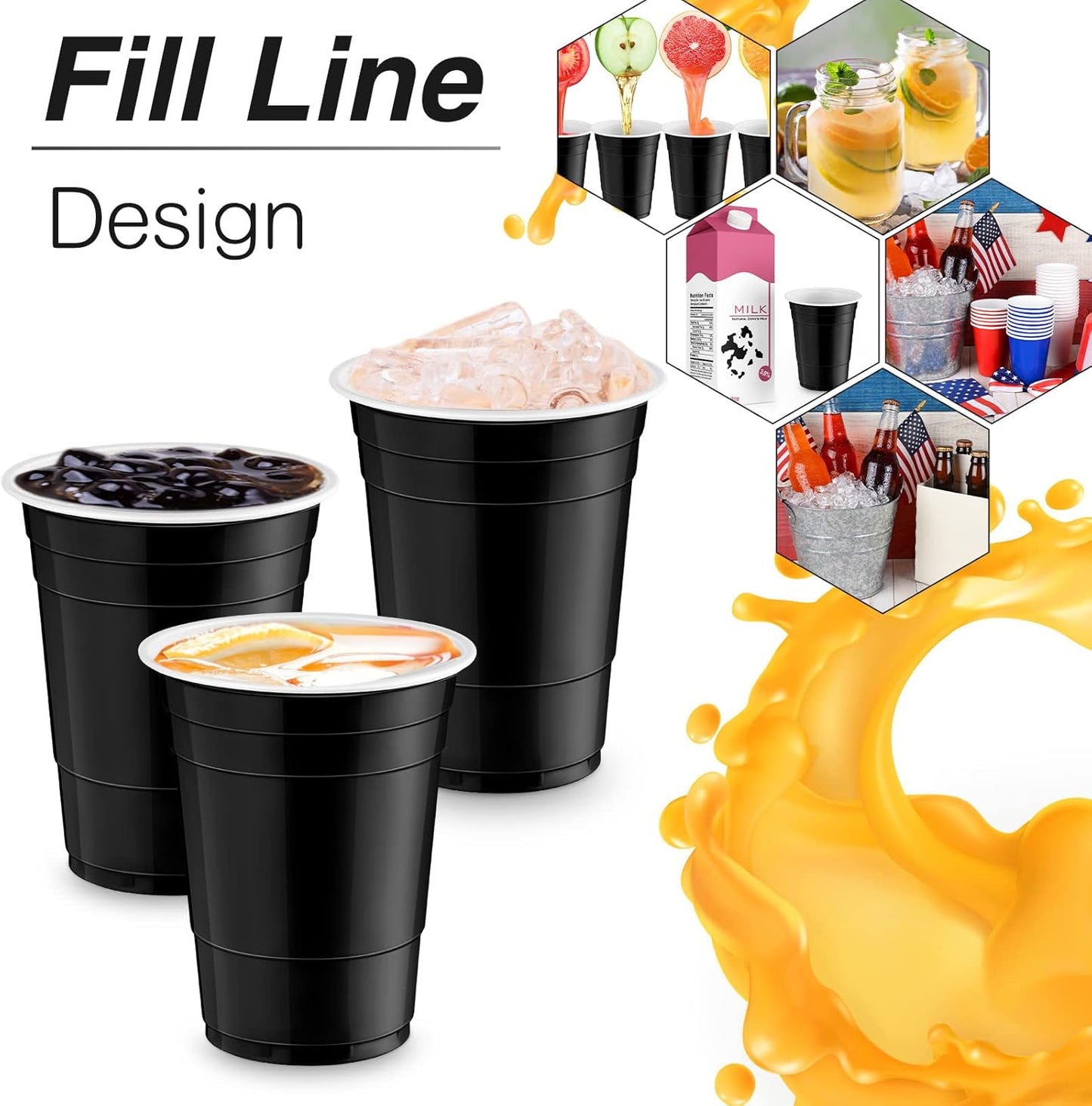 Lounsweer 100 Pack 16 Ounce Christmas Plastic Party Cups Disposable Heavy Duty Drinking Water Cups for Holiday Christmas Festival Wedding New Year Birthday Party Supplies(Black, White)