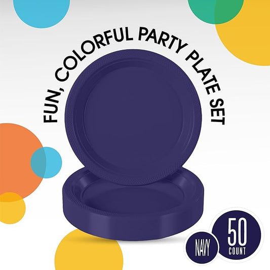 Exquisite Party Solids Deep Purple Plastic Plates For Party Supplies 10" Deep Purple Disposable Plates Heavy Duty 50 Pcs Plastic Dinnerware Sets Heavy Duty 350 GSM Disposable Dinnerware Set